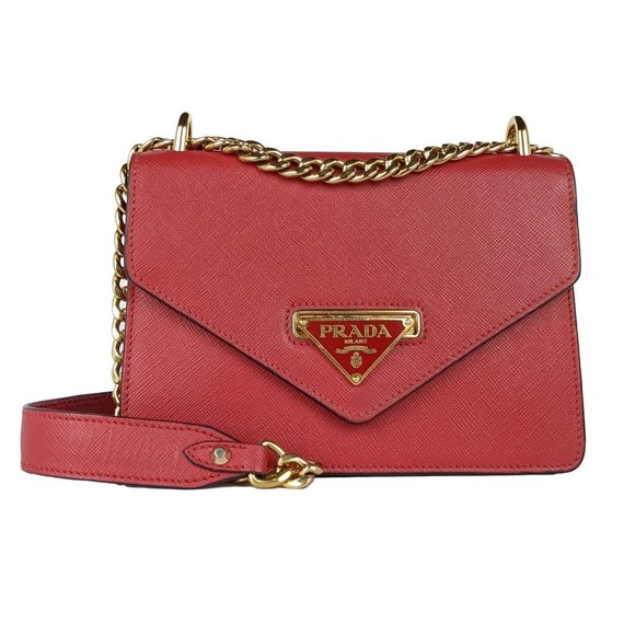 Prada Red Saffiano Triangle Logo Flap Crossbody Bag - Picture 1 of 8